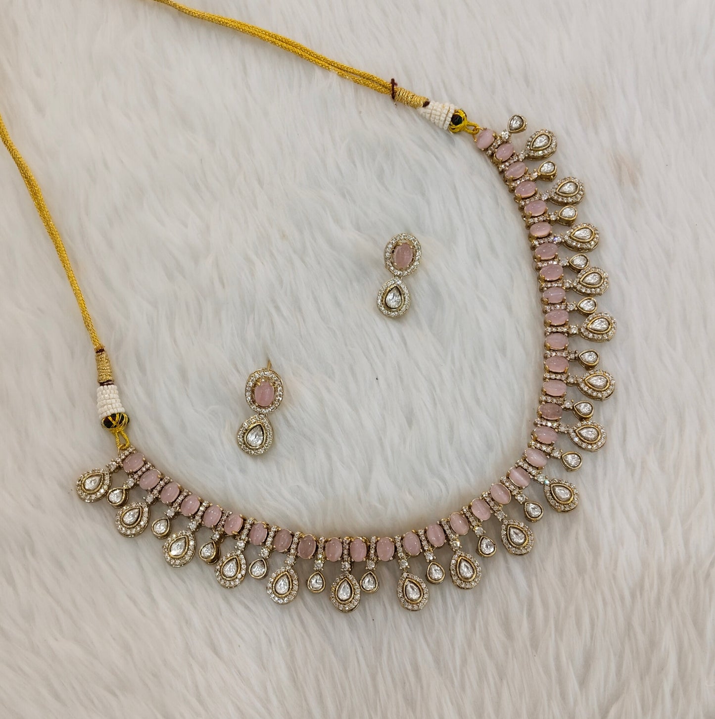 Pink Gold Moissanite Kundan Necklace Indian Jewellery Echer Set