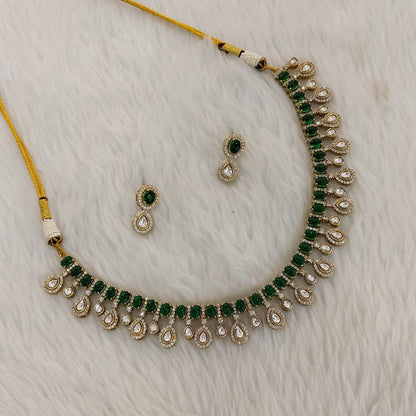 Green Gold Moissanite Kundan Necklace Indian Jewellery Echer Set