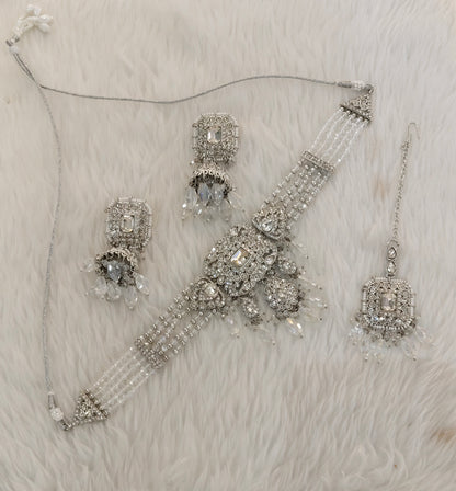 Silver White Choker Indian Jewellery Bruit Set