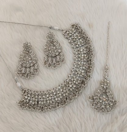 Silver White Necklace Indian Jewellery Bruit Set