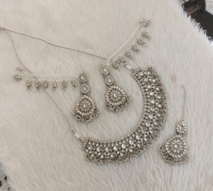 Silver White Necklace Indian Jewellery Bruit Set
