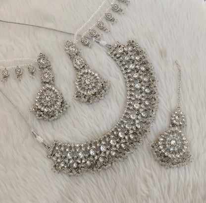 Silver White Necklace Indian Jewellery Bruit Set