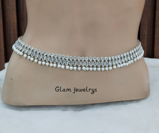 Silver White Indian Belly Chain kamarbelt Saree Chain