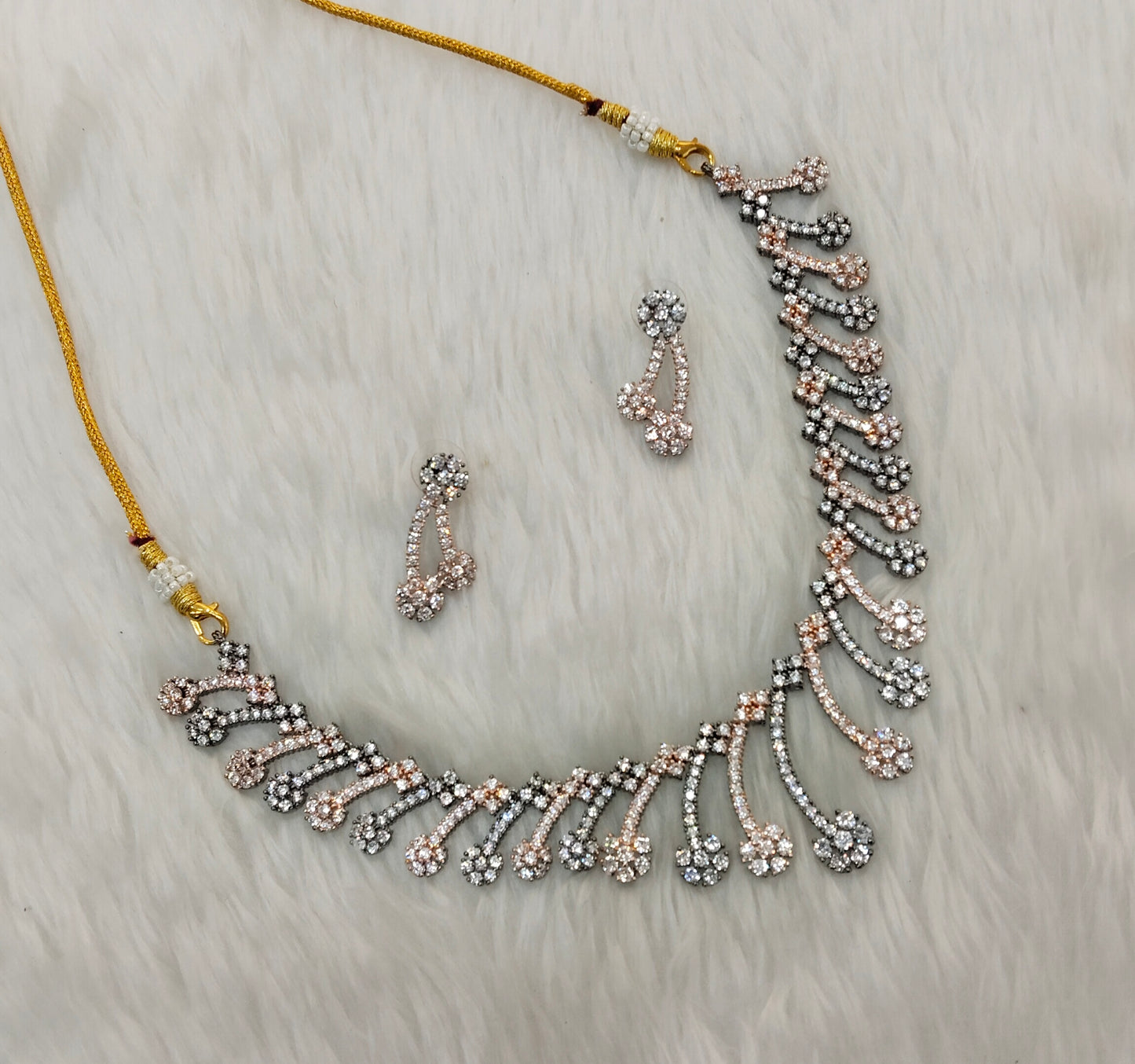 Mettalic Roz CZ Necklace Indian Jewellery Denmark Set