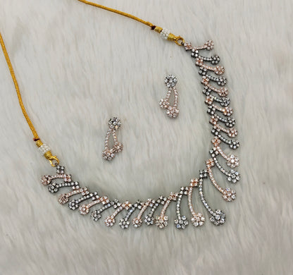 Mettalic Roz CZ Necklace Indian Jewellery Denmark Set