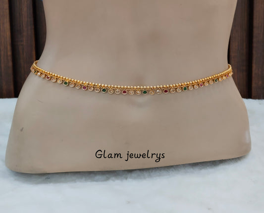 Ruby Green Gold Indian Belly Chain kamarbelt Saree Chain