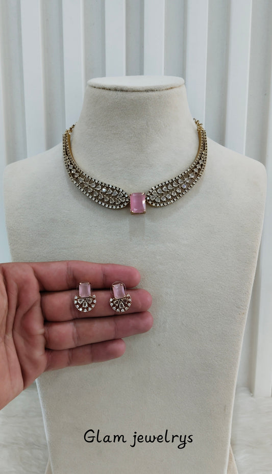 Pink CZ Necklace indian Jewellery Armada Set