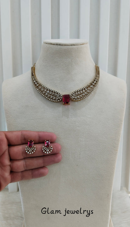 Ruby CZ Necklace indian Jewellery Armada Set