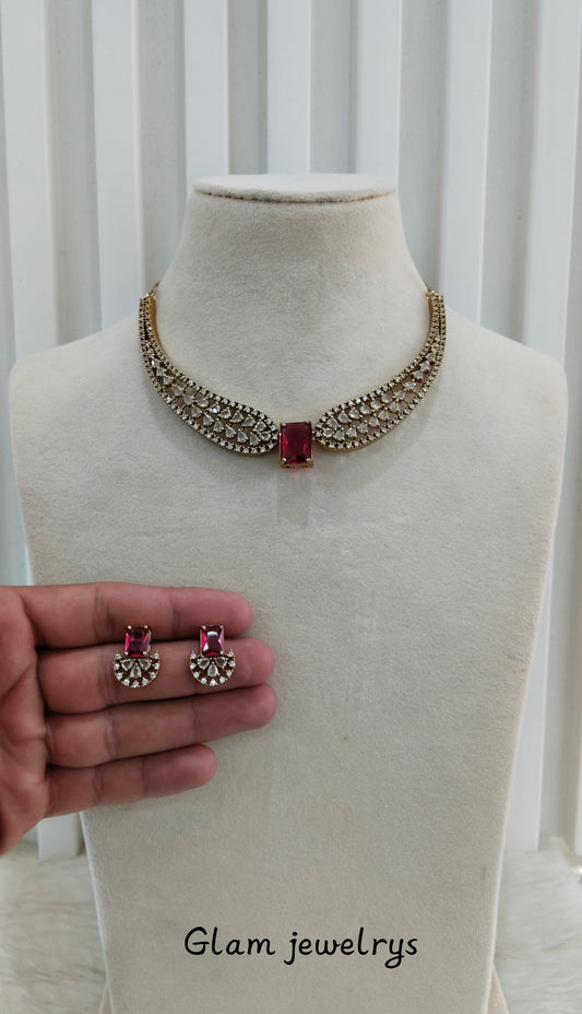 Ruby CZ Necklace indian Jewellery Armada Set