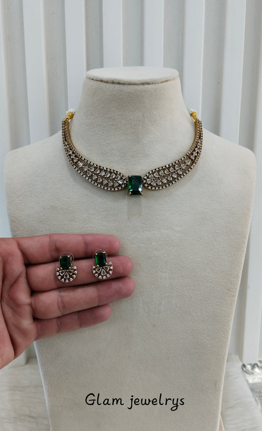 Green CZ Necklace indian Jewellery Armada Set