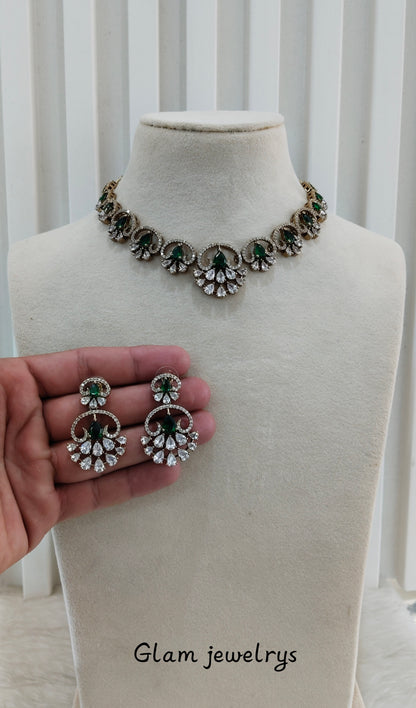 Green CZ Necklace Indian Jewellery Armada Set