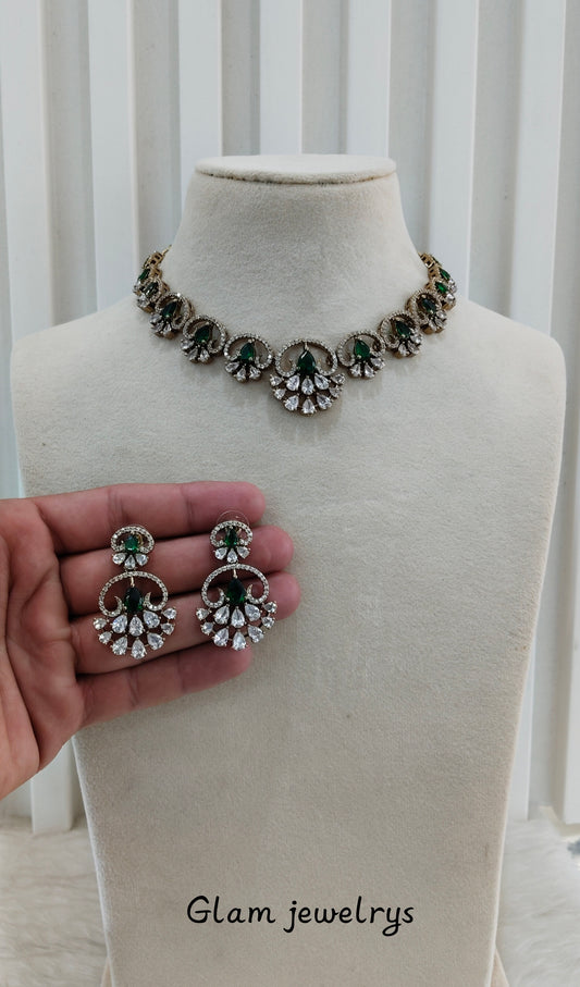 Green CZ Necklace Indian Jewellery Armada Set