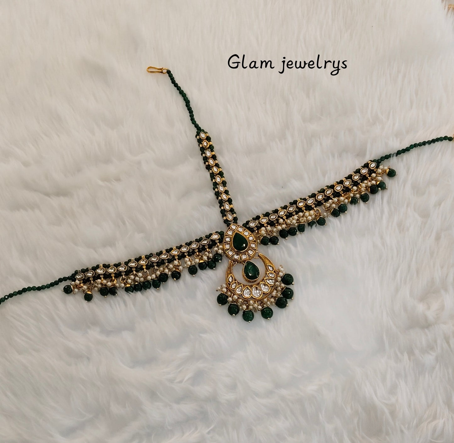 Green Kundan Headpiece Indian Matha Patti