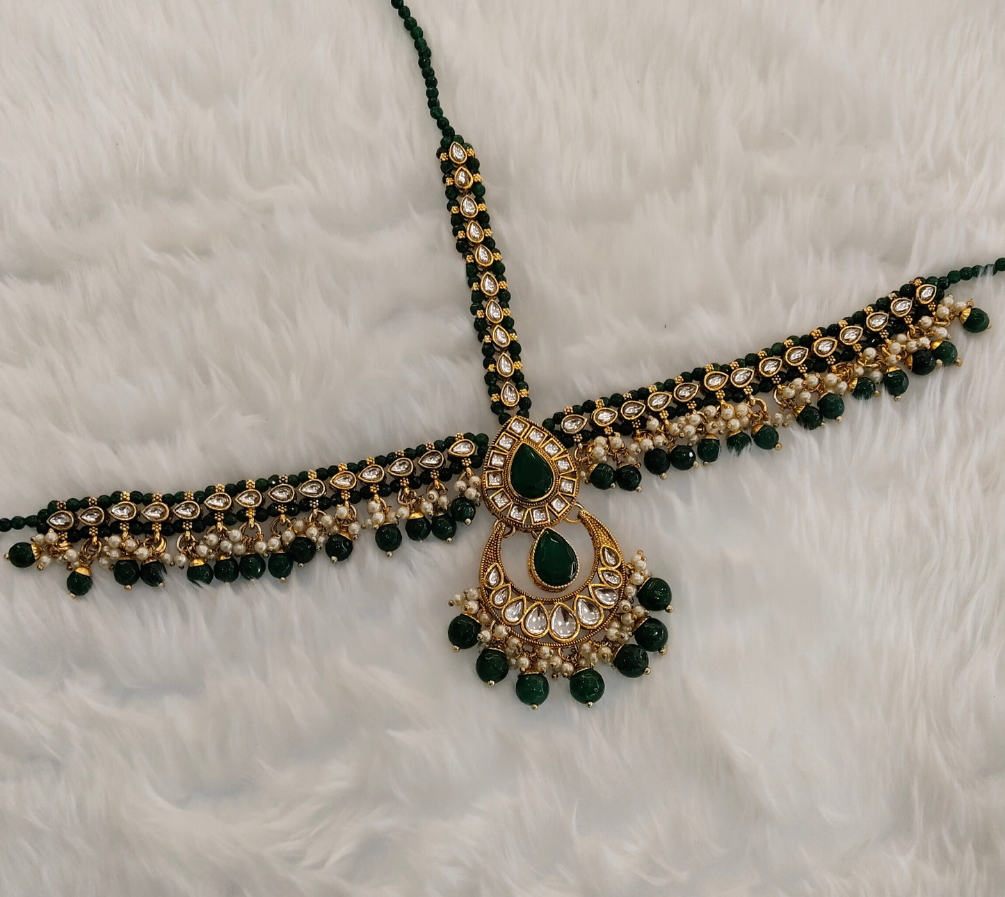 Green Kundan Headpiece Indian Matha Patti