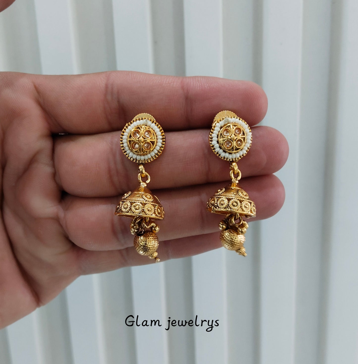 Gold Polki Jhumki Indian Bollywood Earrings