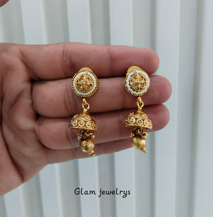 Gold Polki Jhumki Indian Bollywood Earrings