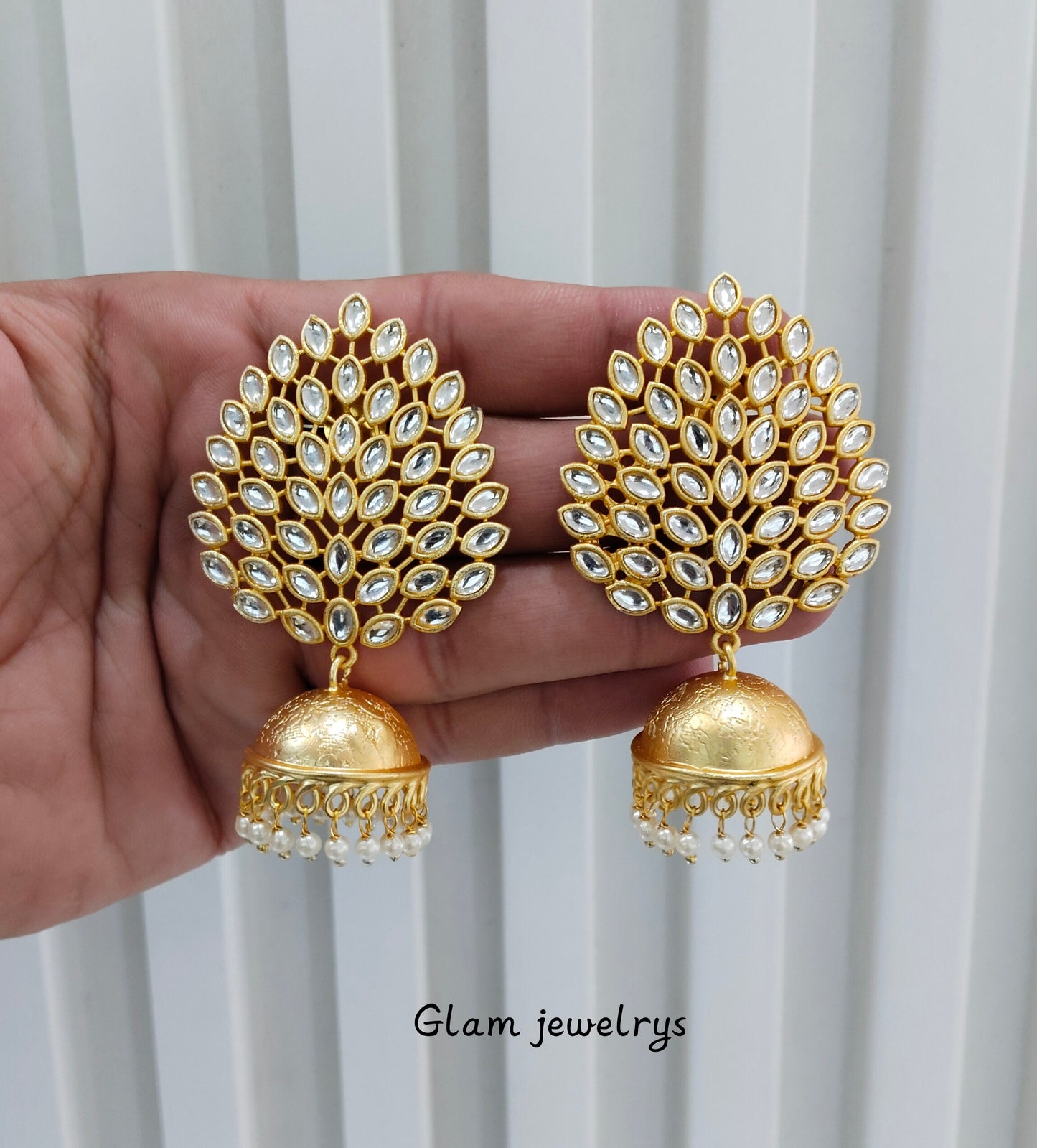 Gold Polki Jhumka Matt Finish Indian Bollywood Earrings