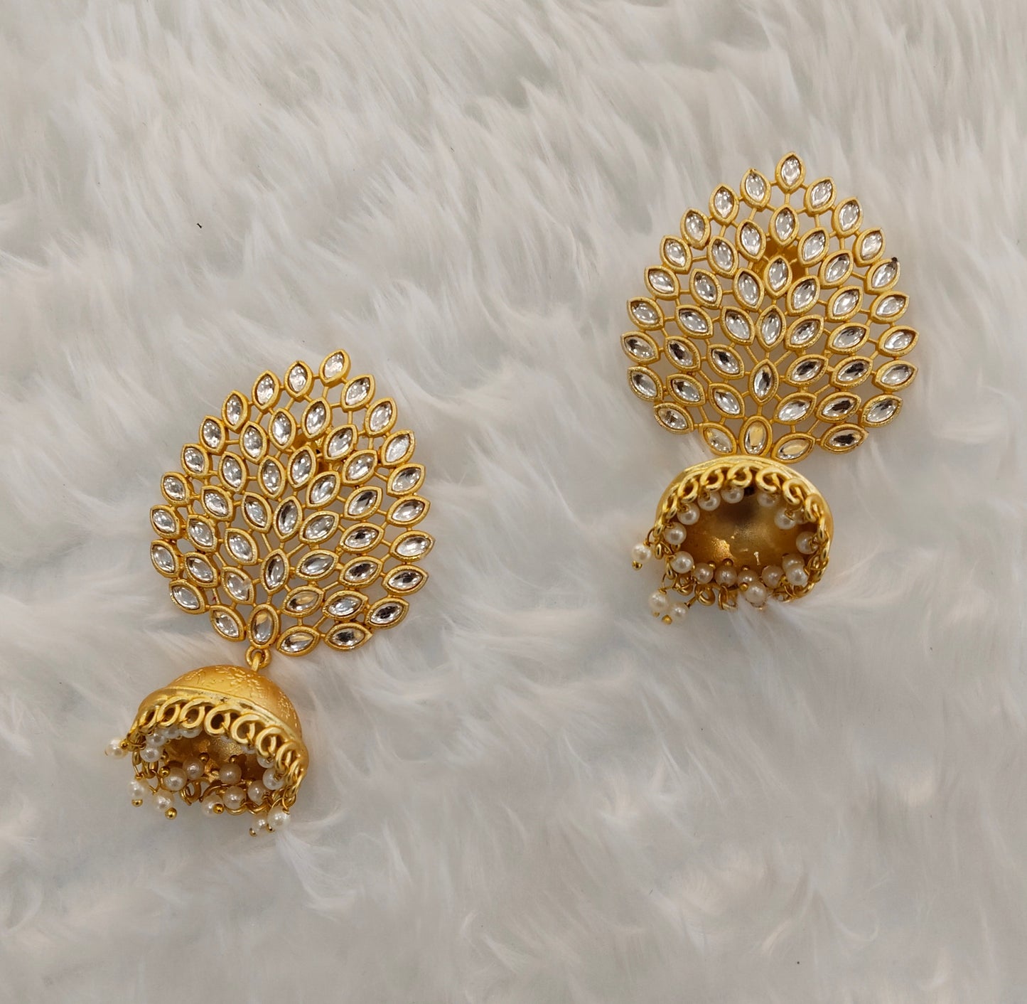 Gold Polki Jhumka Matt Finish Indian Bollywood Earrings