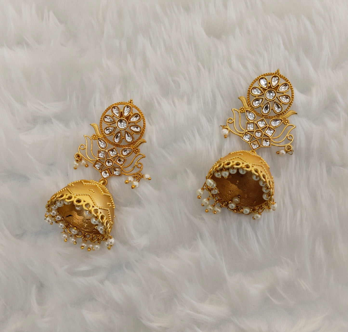 Gold Polki Jhumka Matt Finish Indian Bollywood Earrings