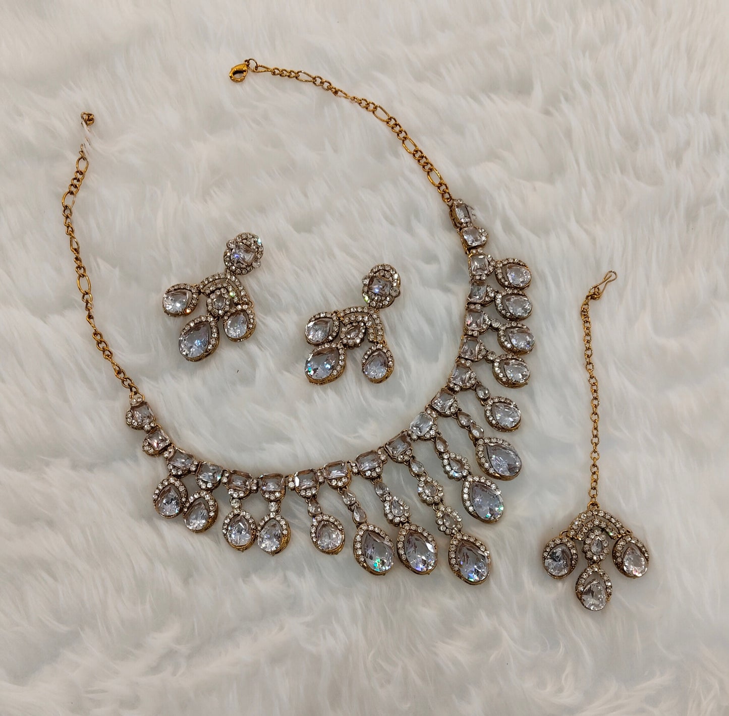 White Antique Gold Zircon Necklace Indian Jewellery Ekaksh Set