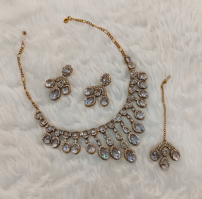 White Antique Gold Zircon Necklace Indian Jewellery Ekaksh Set