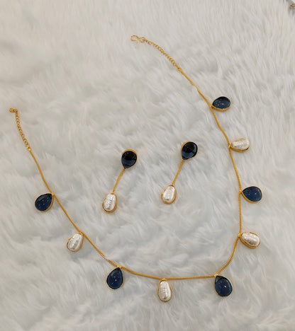 Blue Mother Of Pearl Stone Necklace Indian Jewellery Sagge Set