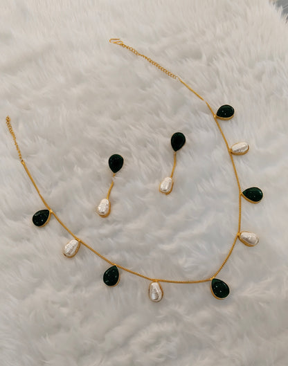 Green Mother Of Pearl Stone Necklace Indian Jewellery Sagge Set
