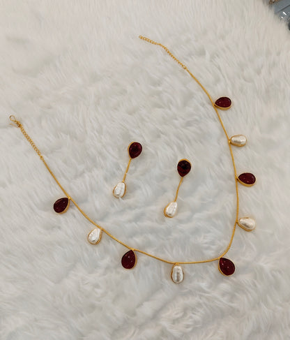 Maroon Mother Of Pearl Stone Necklace Indian Jewellery Sagge Set