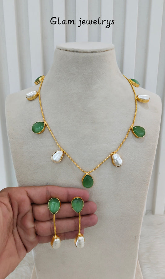 Sage Green Mother Of Pearl Stone Necklace Indian Jewellery Sagge Set