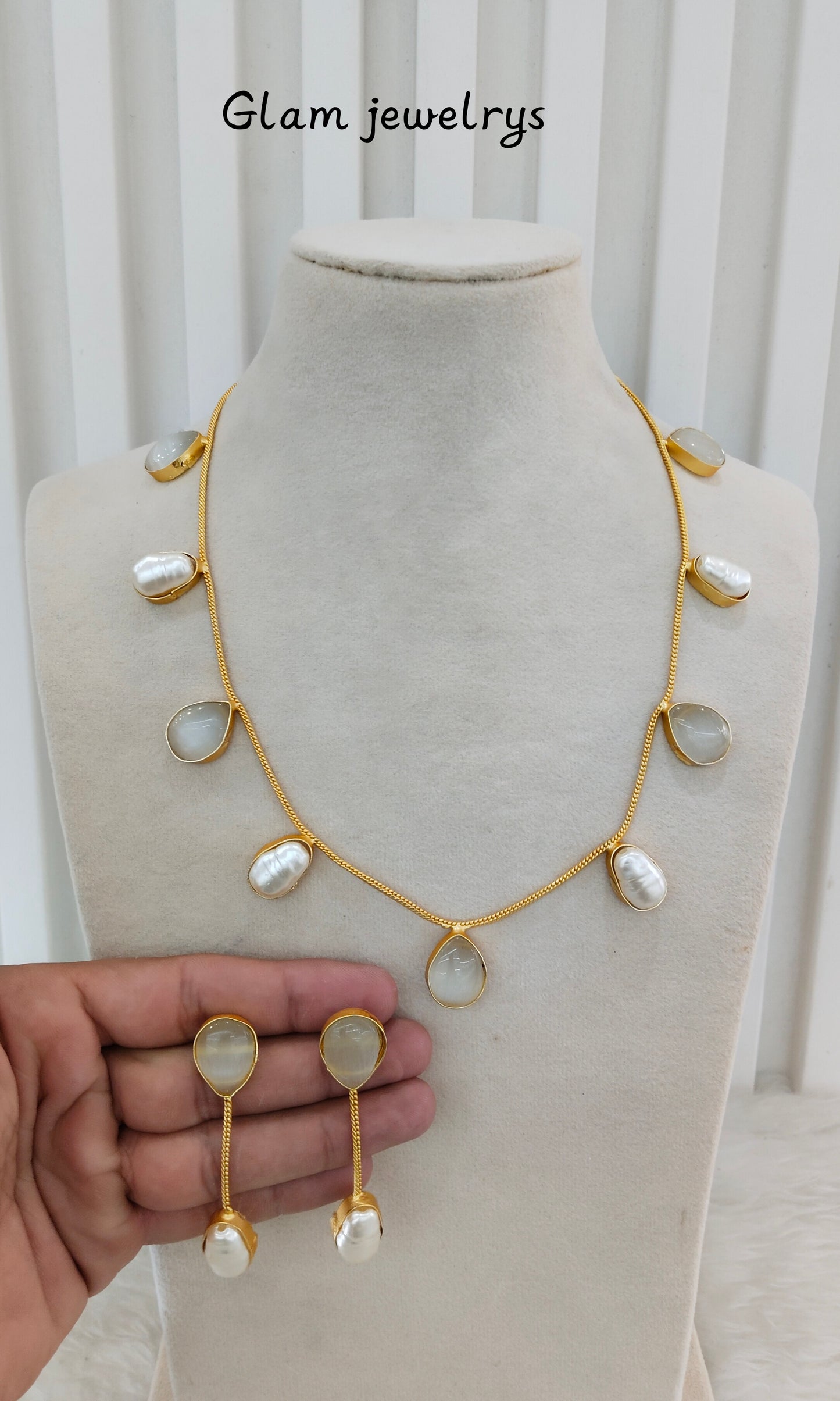 White Mother Of Pearl Stone Necklace Indian Jewellery Sagge Set