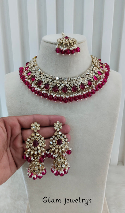 Majenta Kundan Necklace Indian Jewellery Krishn Set