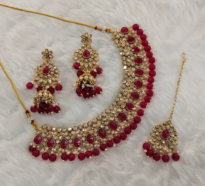 Majenta Kundan Necklace Indian Jewellery Krishn Set