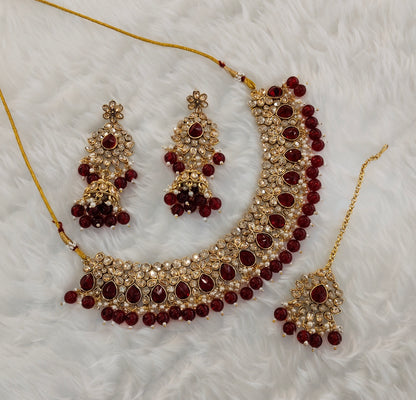 Maroon Kundan Necklace Indian Jewellery Krishn Set