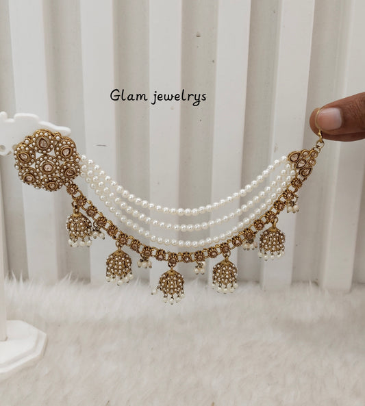 White Antique Gold Bahuballi Style Indian Bollywood Earrings