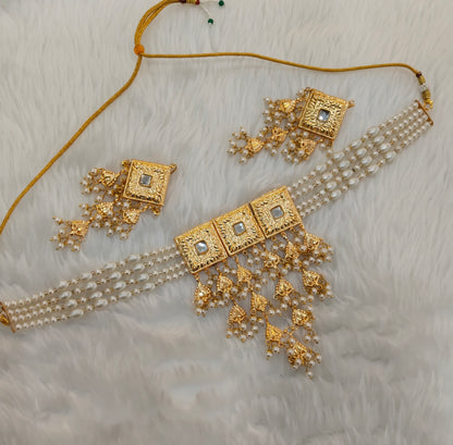 White Jadau Punjabi Style Choker Indian Jewellery Worldwide Set