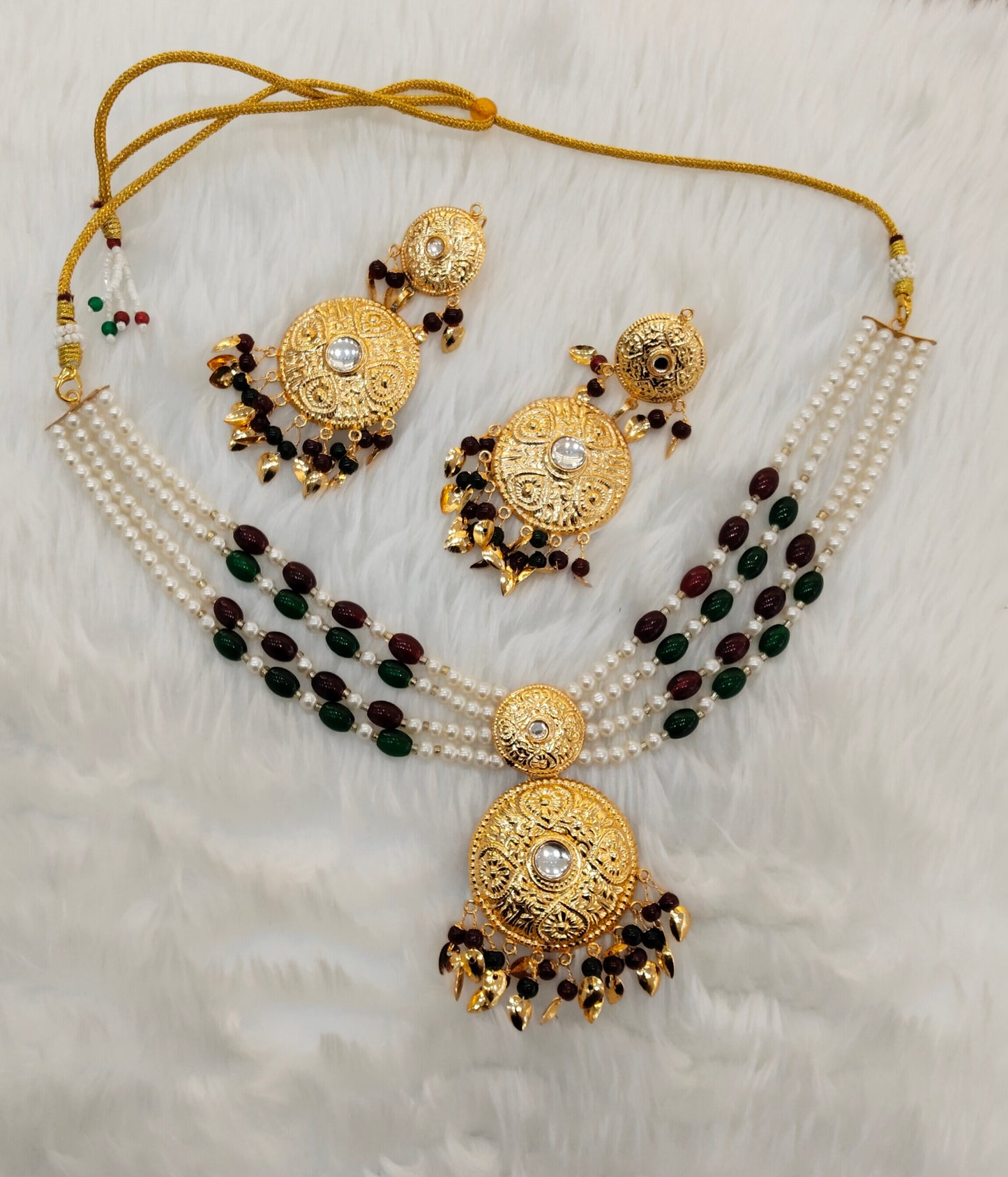 Maroon Green Gold Jadau Punjabi Style Choker Indian Jewellery Worldwide Set