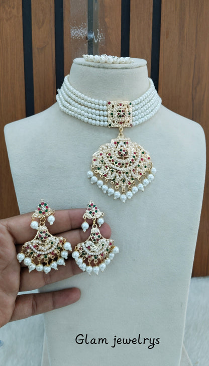 Ruby Green Gold Jadau Punjabi Style Choker Indian Jewellery Worldwide Set