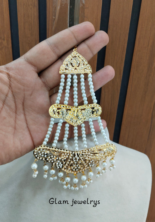 White Jadau Pakistani Jhumar Indian Jewellery Fine Set