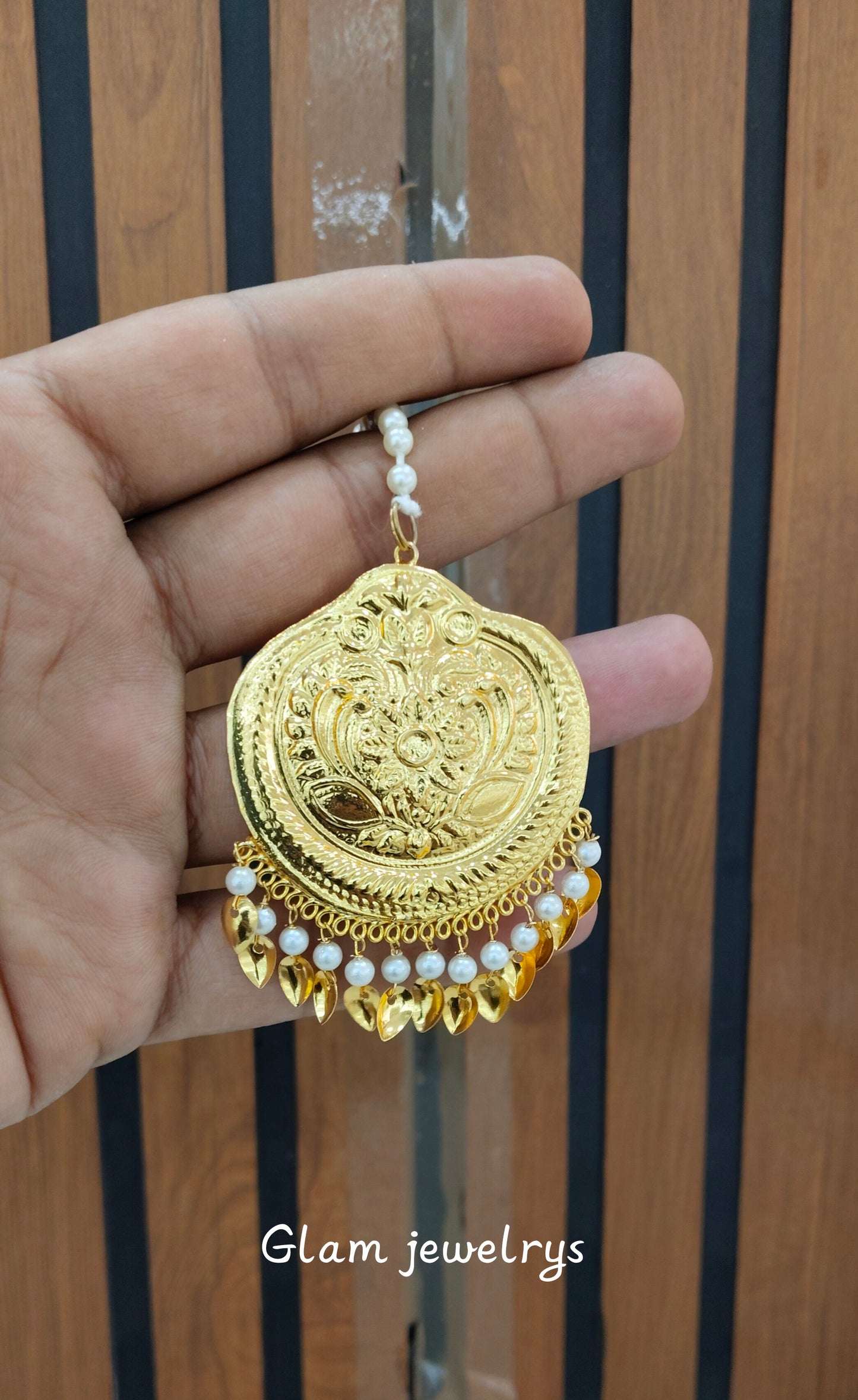 Gold Jadau Tikka indian Jewellery Headpiece Fine Set