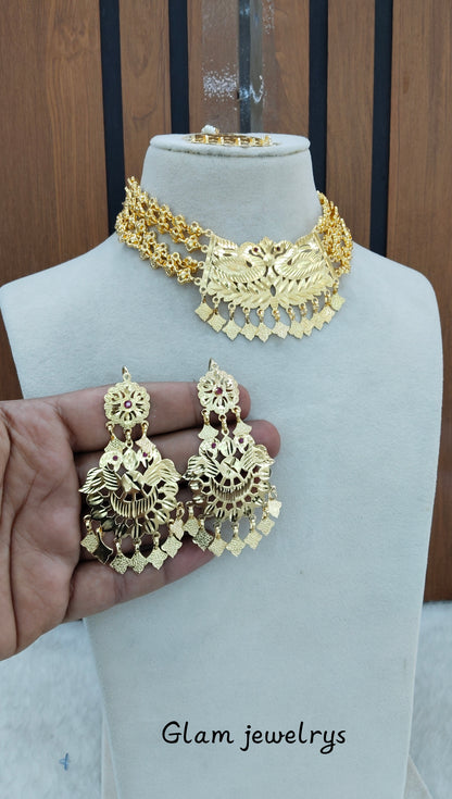 Gold Jadau Punjabi Style Patra Choker Indian Jewellery Sultan Set