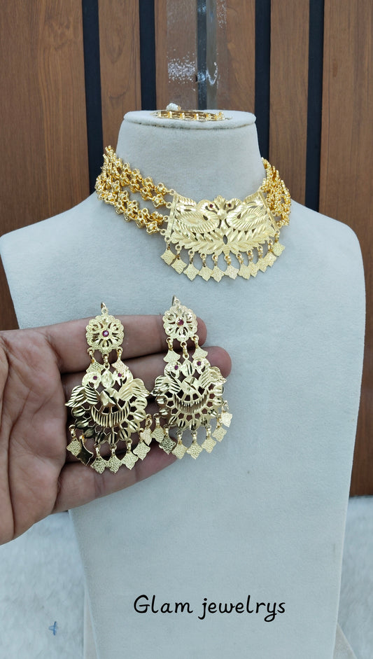 Gold Jadau Punjabi Style Patra Choker Indian Jewellery Sultan Set