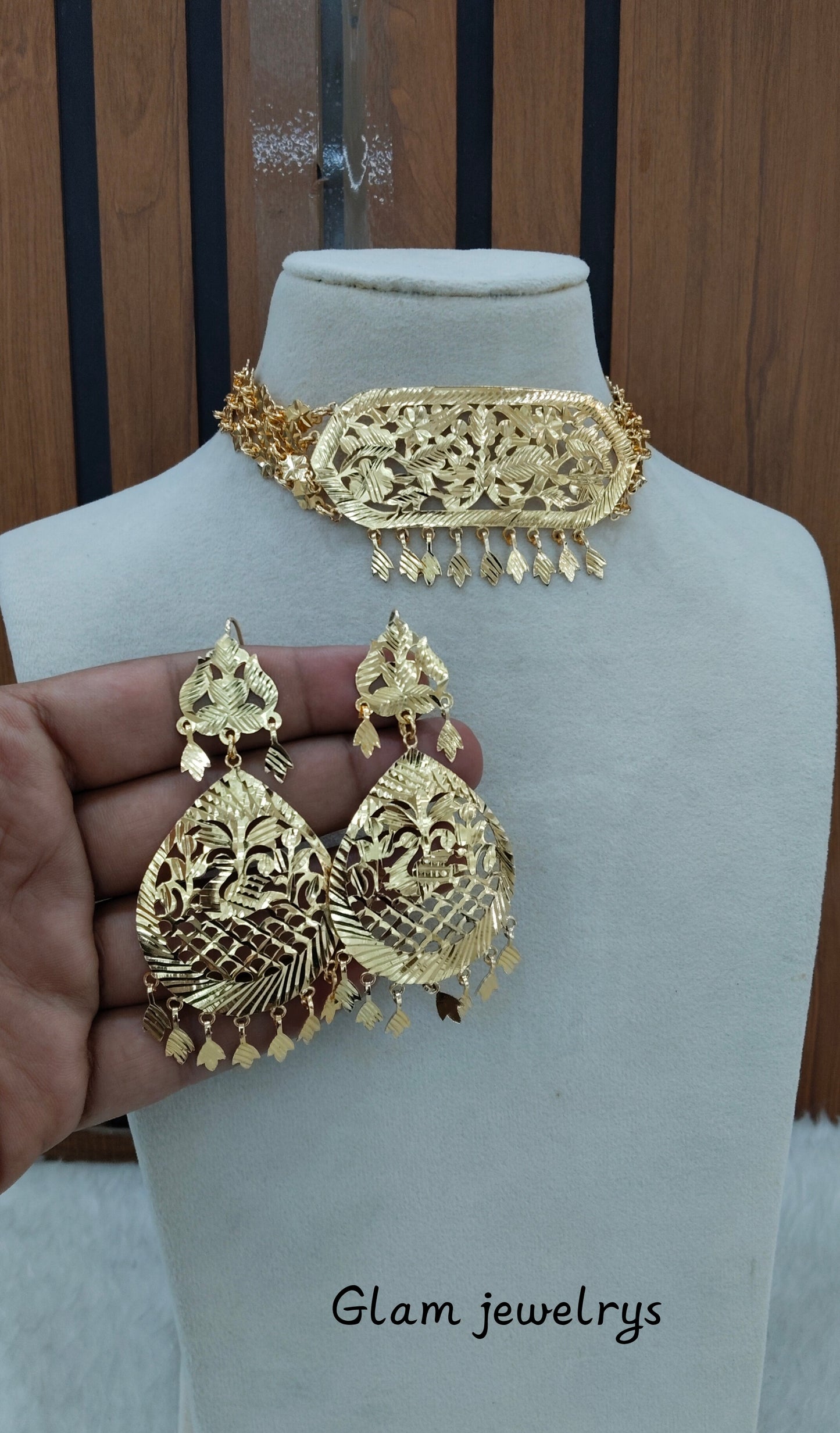 Gold Jadau Punjabi Style Patra Choker Indian Jewellery Sultan Set