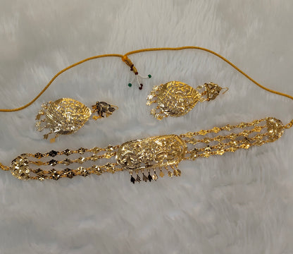 Gold Jadau Punjabi Style Patra Choker Indian Jewellery Sultan Set