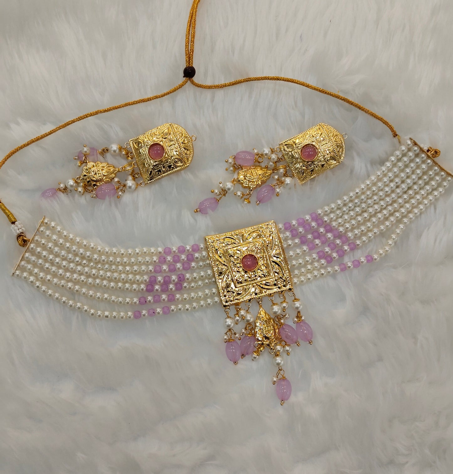 Lavender Gold Jadau Punjabi Style Choker Indian Jewellery Sultan Set