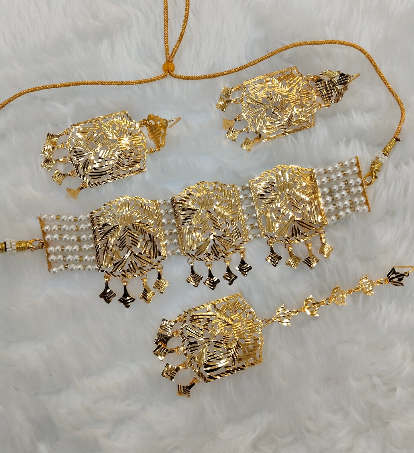 Gold Jadau Punjabi Style Patra Choker Indian Jewellery Sultan Set