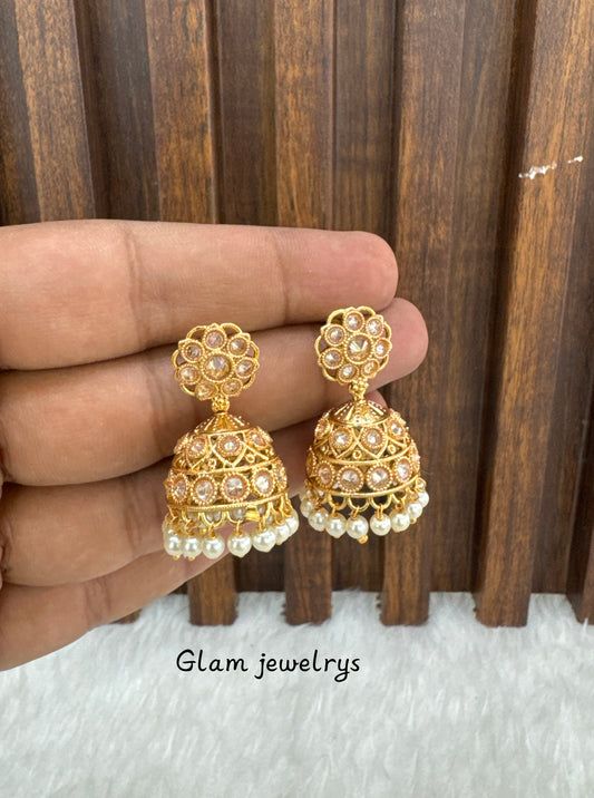 White Gold Polki Jhumki Indian Bollywood Dhutta Earrings