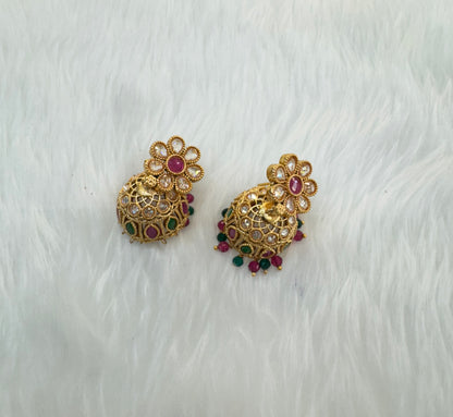 Ruby Green Gold Polki Jhumki Indian Bollywood Dhutta Earrings