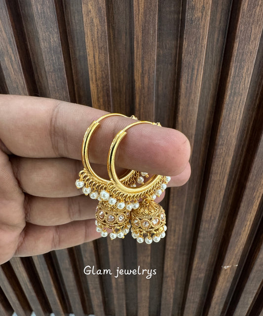 White Gold Polki Jhumki Indian Bollywood Dhutta Earrings