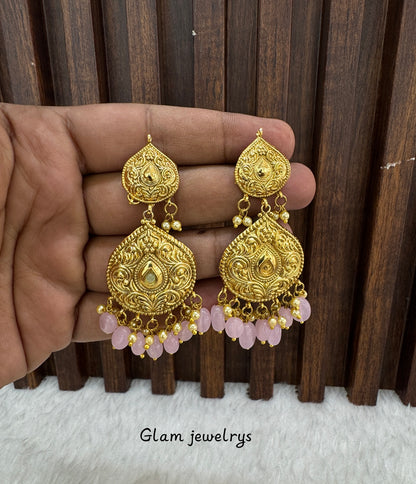 Pink Jadau Patra Indian Bollywood Guggu Earrings