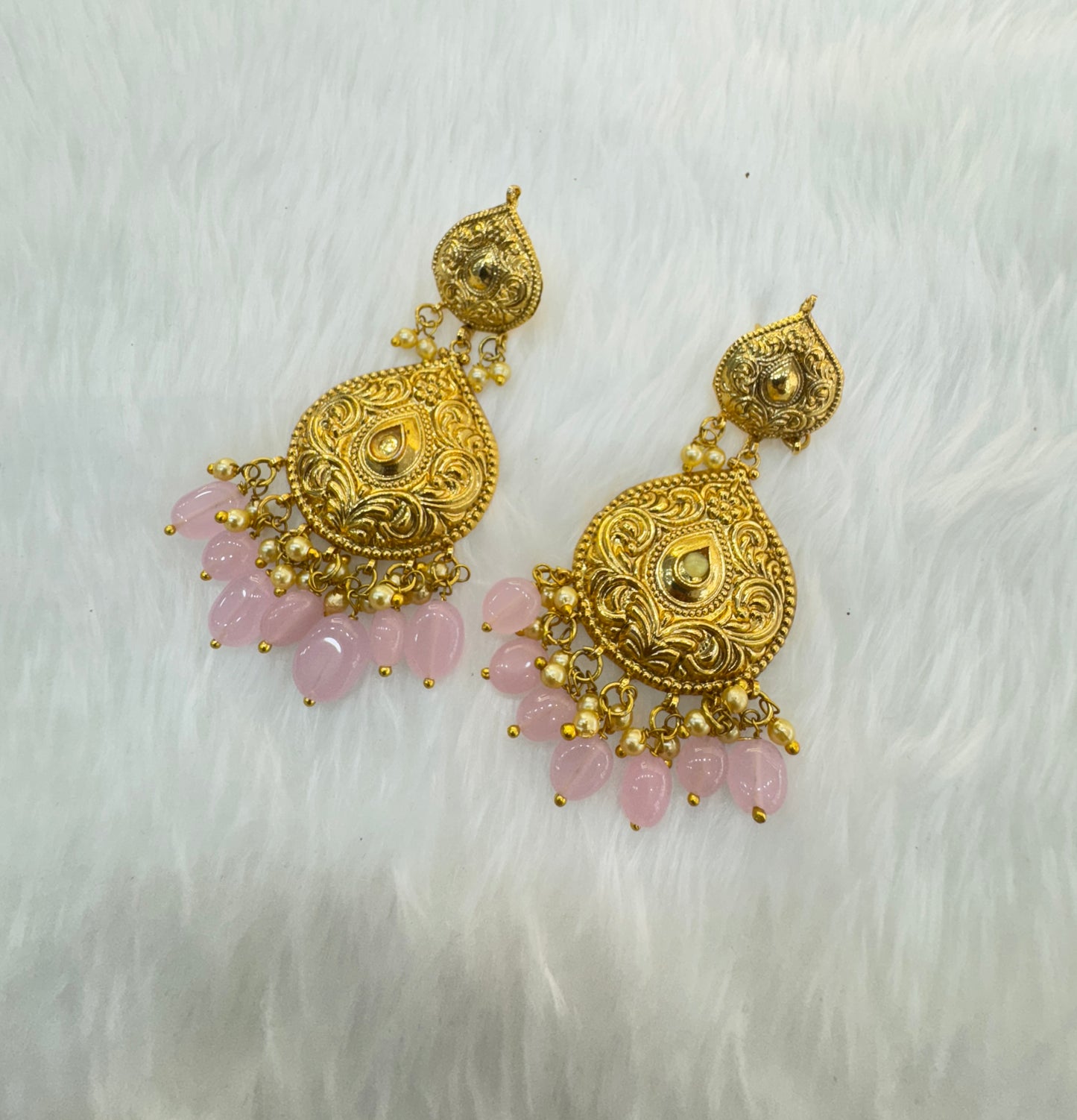 Pink Jadau Patra Indian Bollywood Guggu Earrings